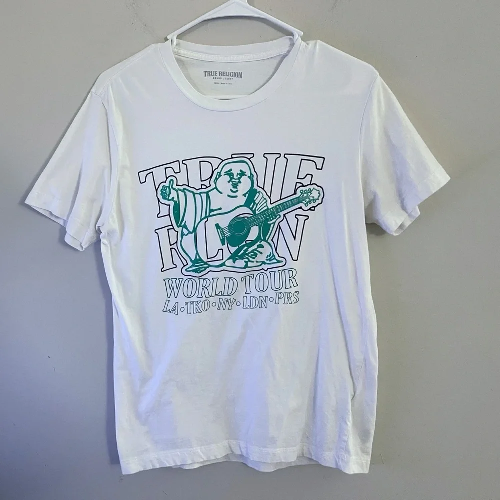 True Religion White Graphic T-Shirt Streetwear Casual Skater Festival
